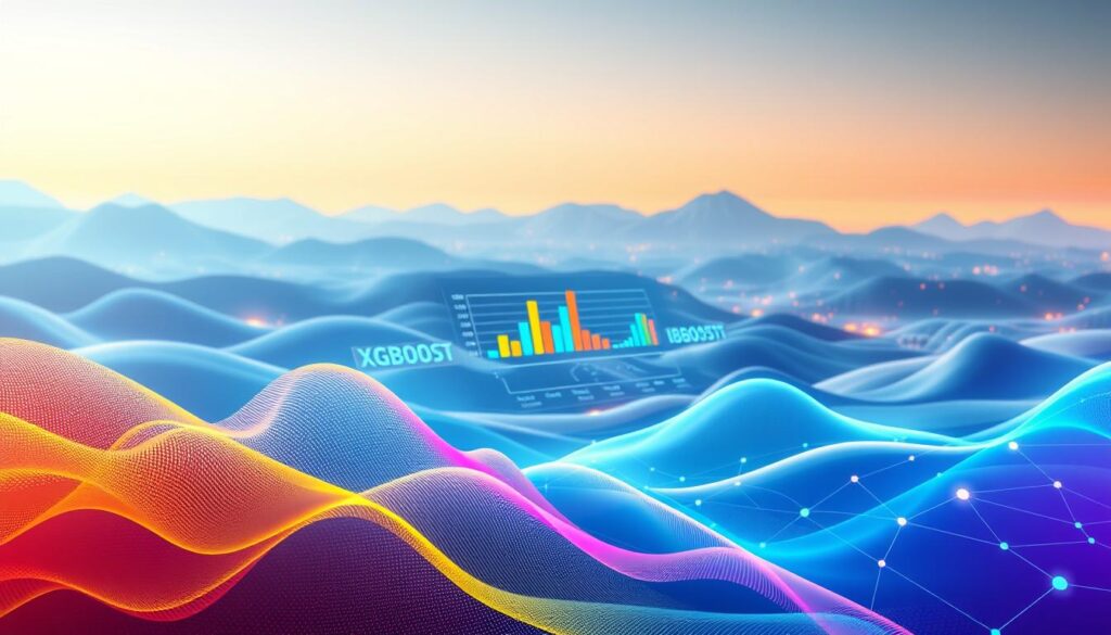 A visually engaging representation of gradient boosting models, featuring a digital landscape that symbolizes data science. In the foreground, an abstract depiction of algorithms with vibrant gradients showcasing the evolution from XGBoost to CatBoost, with flowing lines connecting them. In the middle ground, a stylized, futuristic data visualization, including bar graphs and decision trees, illustrating key principles of machine learning. The background portrays a serene tech-inspired horizon with subtle nodes and connections, hinting at a network of information. Use soft, ambient lighting to create a professional yet dynamic atmosphere, with a slight focus on the gradient details. Capture the essence of data-driven decision-making in sports betting, with a clean, polished finish, and a wide-angle perspective to enhance depth. A visually engaging representation of gradient boosting models, featuring a digital landscape that symbolizes data science. In the foreground, an abstract depiction of algorithms with vibrant gradients showcasing the evolution from XGBoost to CatBoost, with flowing lines connecting them. In the middle ground, a stylized, futuristic data visualization, including bar graphs and decision trees, illustrating key principles of machine learning. The background portrays a serene tech-inspired horizon with subtle nodes and connections, hinting at a network of information. Use soft, ambient lighting to create a professional yet dynamic atmosphere, with a slight focus on the gradient details. Capture the essence of data-driven decision-making in sports betting, with a clean, polished finish, and a wide-angle perspective to enhance depth.