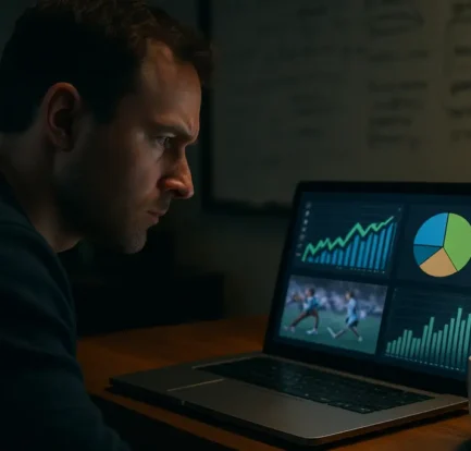 Analyst reviewing exact-line props data and sportsbook price movement on a laptop