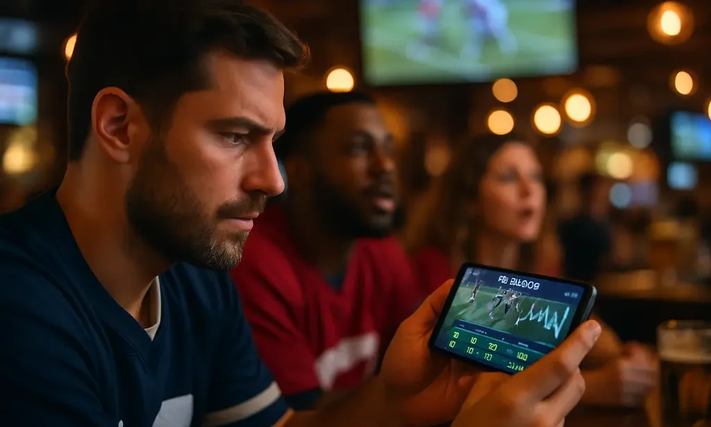 NFL preseason live betting dashboard shown beside a football field during a night game