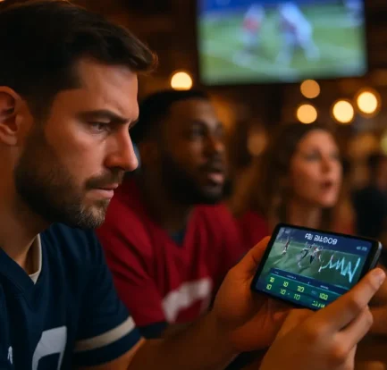 NFL preseason live betting dashboard shown beside a football field during a night game