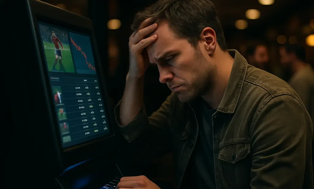 Analyst reviewing sports betting revenue charts on a laptop with market notes nearby