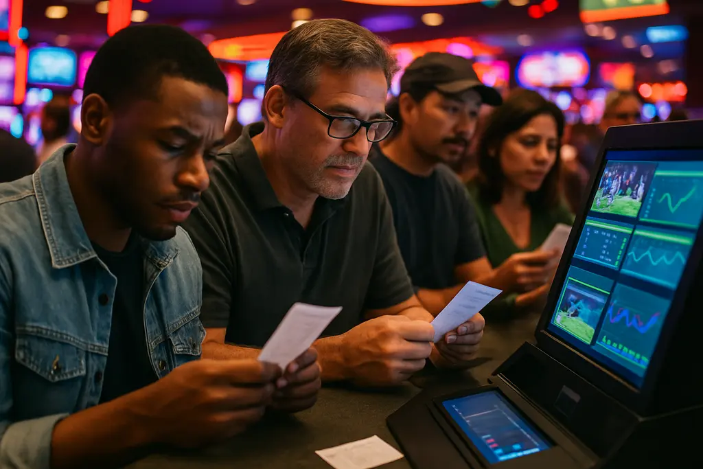 Michigan betting revenue chart on a laptop beside sportsbook market notes