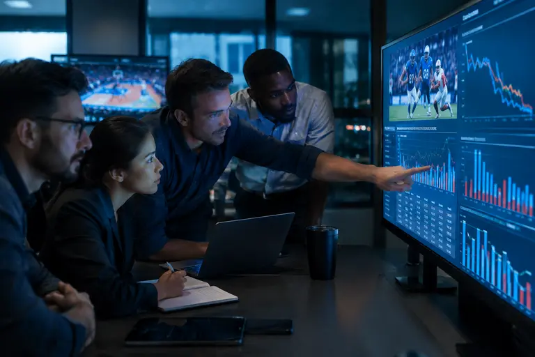 Multiple analytics panels comparing regulated sportsbook market indicators